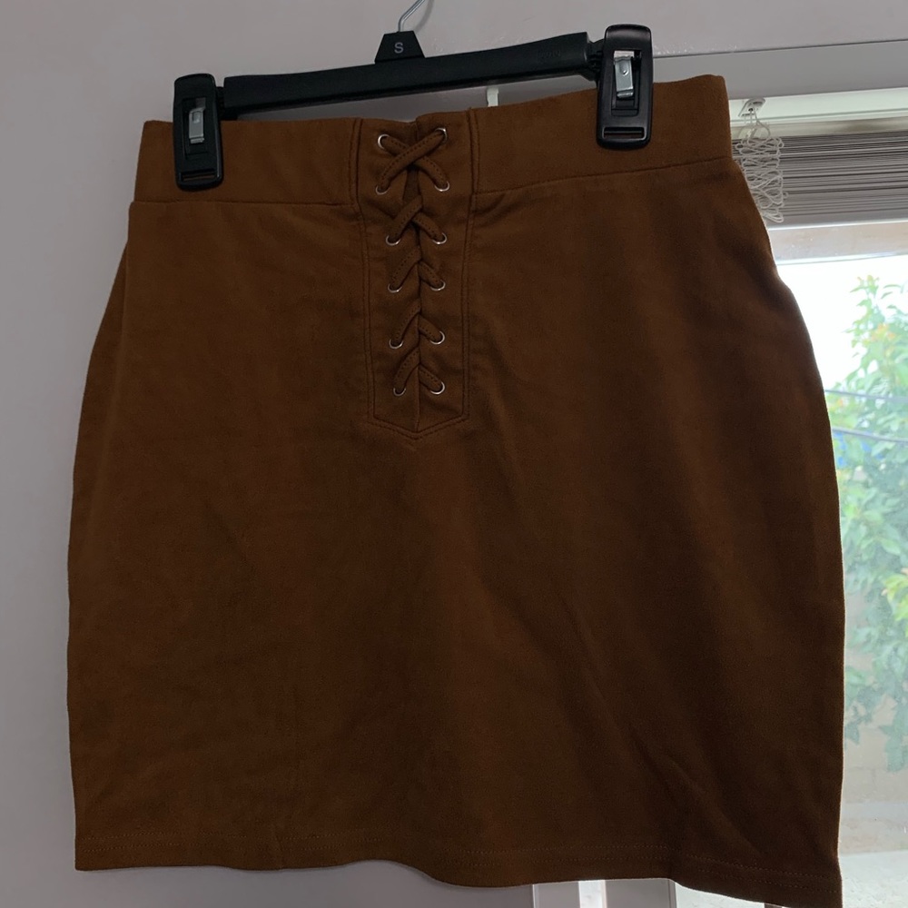 Brown Faux Suede Mini Skirt